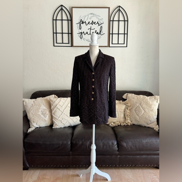 St. John Collection Brown & Blue Santana Knit Tweed Long Line Blazer Size US 4 - Picture 2 of 16